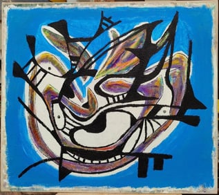 Ron Asche Outsider Art Cubist Style Figural Birds