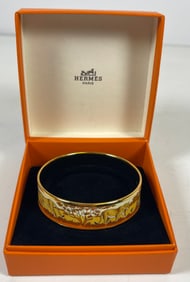 Hermes Lion Pattern Enamel Bangle Bracelet with Box