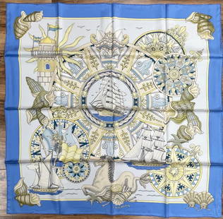 Hermes L'Air Marin Silk Scarf Never Worn: Still in the original packaging. 90 x 90 cm.