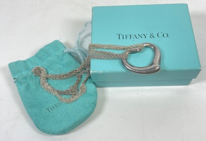 Tiffany & Co. Elsa Peretti Sterling Silver Open Heart Pendant Mesh Necklace