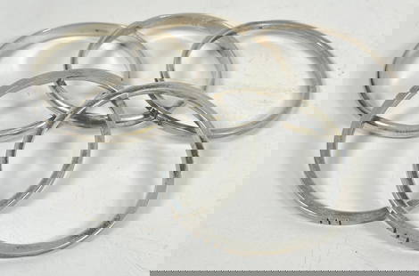 Lot of 5 Sterling Silver Bangle Bracelets: Inside circumference approx 7.5 inches. Total weight 140.4 grams (4.5 ozt).