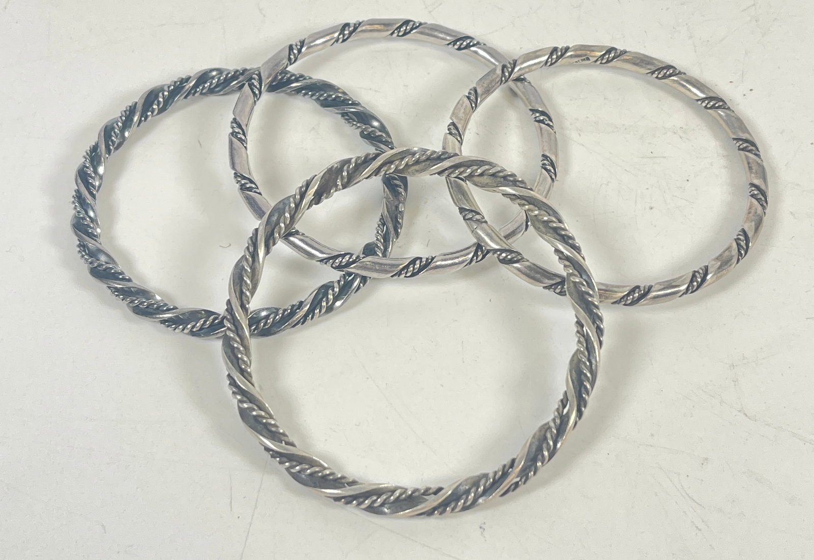 Lot of 4 Sterling Silver Bangle Bracelets (1 of 1)