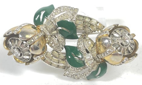 c1930 Coro Quivering Camellia Two Tone Brooch