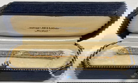 Art Deco 14k White & Yellow Gold & Diamond Bar Pin
