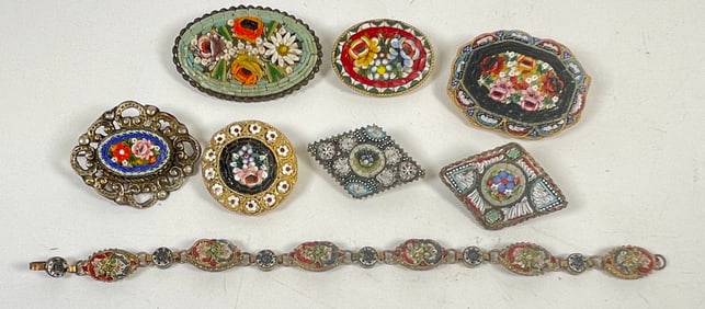 Lot of 8 Micro Mosaic Jewelry Pieces