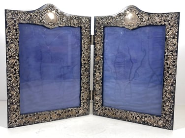 c1900 Birmingham Repousse Sterling Silver Double Photo Frame