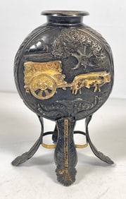 Argentinian 800 Silver/ 18K Gold Inlaid Yerba Mate Gourd