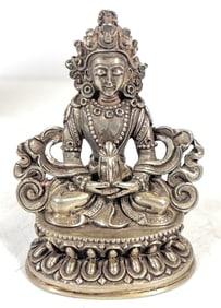 Tibet Buddhist Silver Amitayus Longevity God Goddess Statue
