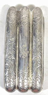 c1910 Webster Company Sterling Silver Triple Cigar Case: Webster Company Sterling Silver Triple Cigar Case with gilt inside was made around 1910. Stamped Sterling on the front of the case above the letter S monogram and on the back with The Webster Company