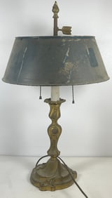 c1900 French Bronze Bouillotte Lamp with Tole Shade