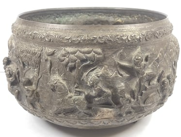 Antique Burmese Silver Tone Repousse Thabeik Offering Bowl