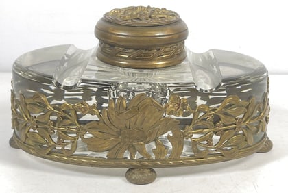 Art Nouveau Baccarat Crystal And Bronze Inkwell