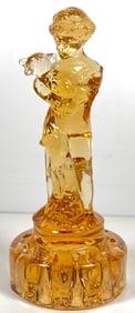 Cambridge Amber Depression Glass 9" Flower Frog "Two Kids"