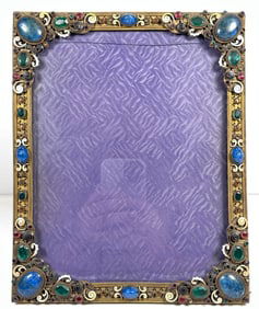 Austrian Brass Bohemian Glass Jewel Picture Frame