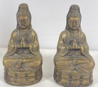 Pair Qing Dynasty Bronze Chinese Guanyin Statues