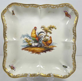 c1870 Meissen Porceiain Square Shape Bowl Roosters