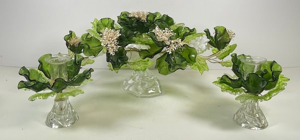 Vintage Murano Barovier & Toso 3 Piece Floral Centerpiece