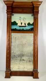 c1810 Two Federal Eglomise Paneled Mirror John Chamberlin