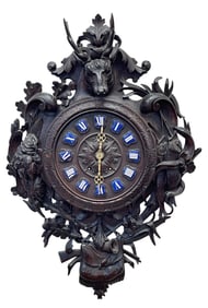 19th Century Black Forest Figural Carved Wood Clock