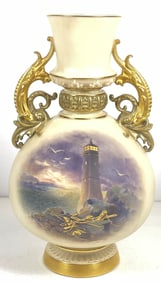 Rare c1890 Royal Worcester Twin Handled Baluster Vase Edward Salter