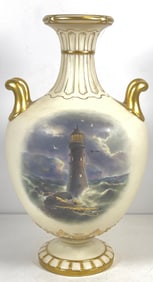 Rare c1890 Royal Worcester Twin Handled Vase Edward Salter