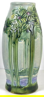 c1920 Art Deco Roseville Art Pottery Vista Vase: Roseville Art Pottery Vista Vase Circa 1920. Measures- 11.75 inches high x 5.5 inch at its widest.