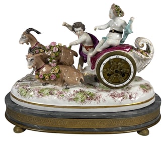 c1900 Meissen Style Porcelain Figural Mantel Clock
