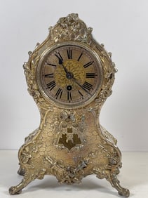 French Rococo Silver Gilt Bronze Cabinet Clock