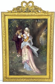 Hand Painted Porcelain Plaque in Bronze Frame Knoeller