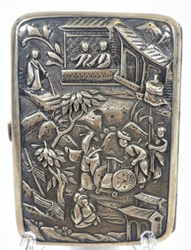 Antique Chinese Export Silver Wang Hing Hinged Cigarette Box