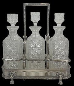 Antique English Tantalus Three Decanter Set