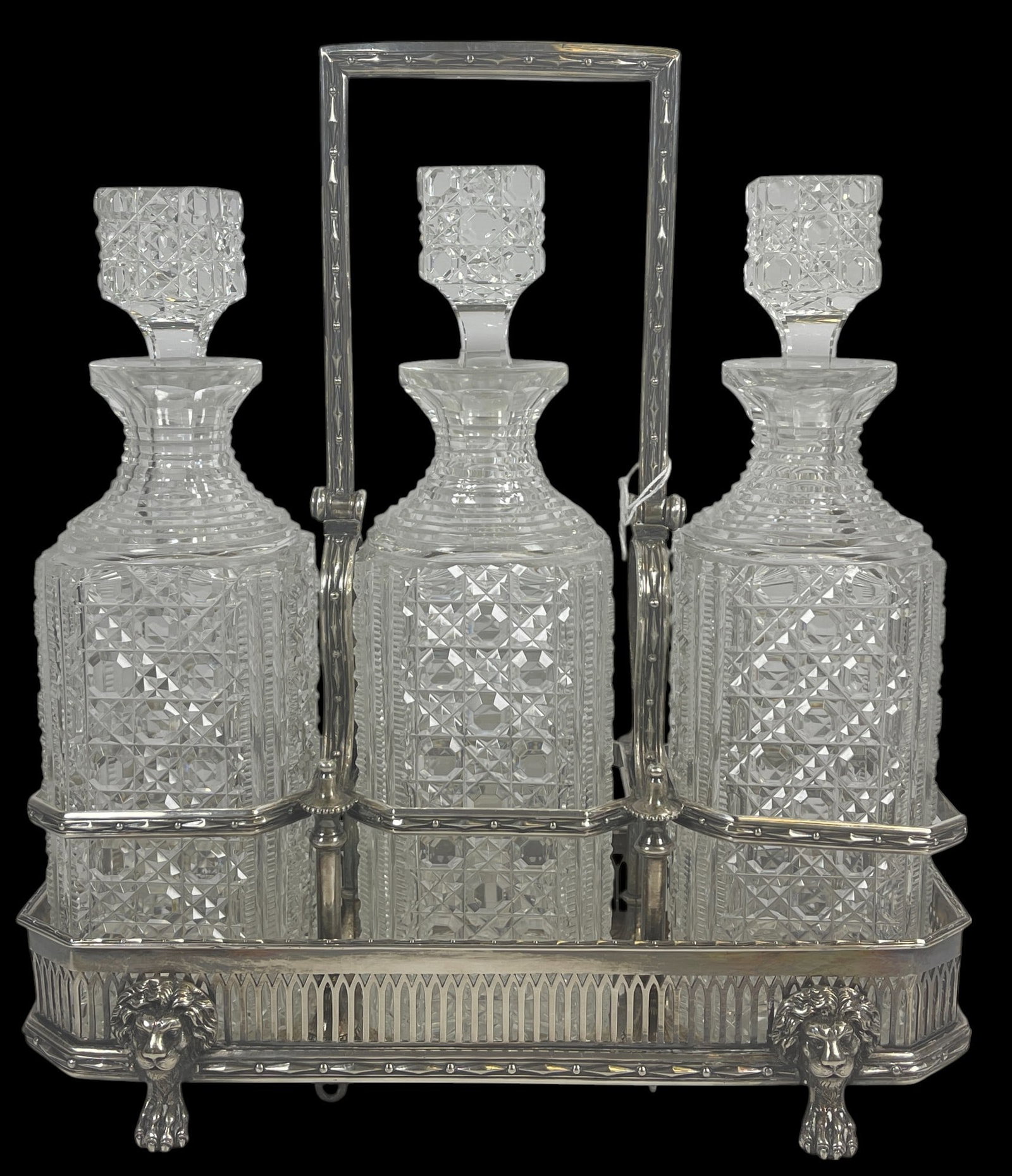 Antique English Tantalus Three Decanter Set (1 of 7)