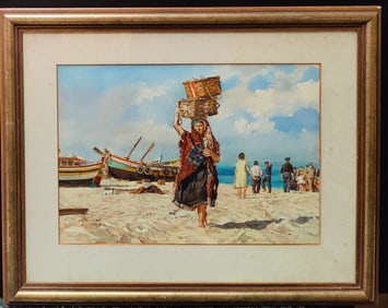 Louisa Fennell W/C Portuguese Villager Beachscape