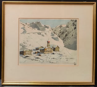 Hans Figura Color Etching of St Anton, Arlberg