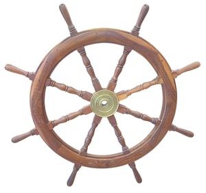 Vintage Teak and Brass Ship's Wheel