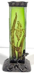 c1910 French Daum Nancy Silver Mount Cameo Vase