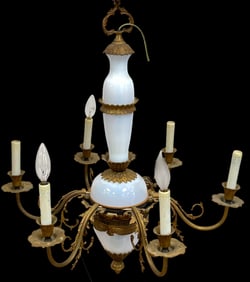 Antique French Louis XVI Style Gilt Bronze & Opaline Glass Chandelier