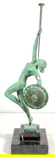 Art Deco Raymonde GUERBE (1894-1995) "Jericho" in raw zinc Max le Verrier workshop: Raymonde GUERBE (1894-1995) "Jericho" in raw zinc by the Max le Verrier workshop, 1930 - Art Deco Raymonde GUERBE was the sculptor, while Max le Verrier was the builder. Overall good condition, some w