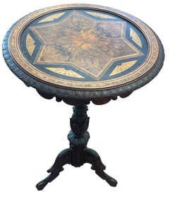 Victorian Carved & Inlaid Plant Stand / Table