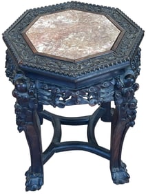 Vintage Chinese Carved Wood & Marble Stand