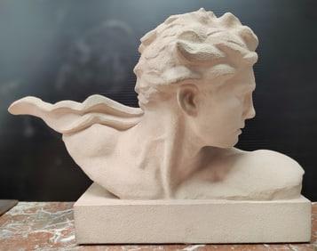 Alexandre Kelety Ceramic Bust Jean Mermoz w/ Scarf