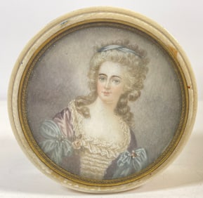 19th Century Carved Bone Trinket Box w/ Portrait Miniature