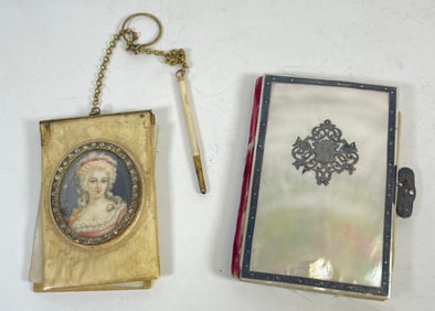 Lot of 2 Victorian Card Holder with Portrait Miniature