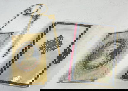 Lot of 2 Victorian Card Holder with Portrait Miniature: One has portrait miniature, the other is mother of pearl with silver trim and cartouche. Larger measures 3.75 x 2.5 inches. Overall good condition, please see photos.