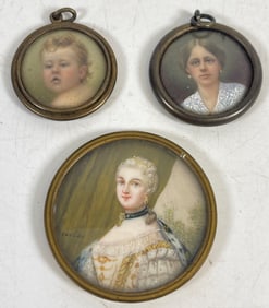 Lot of 3 Portrait Mniatures one in Black Starr & Frost Sterling Frame