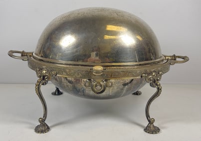 Victorian Silver Plate Roll Top Chafing Dish
