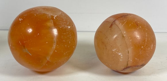 Lot of 2 Apricot Selenite Sphere Crystals
