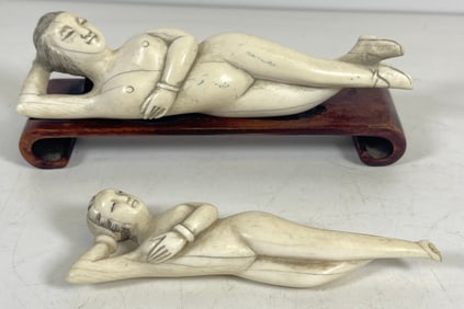 Lot of 2 Carved Bone Asian Doctors Doll