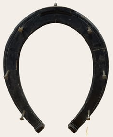 Victorian Brass & Wood Horseshoe Form Coat Rack