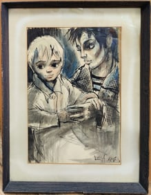 Albert Locca W/C & Ink Drawing Father and Son 1957
